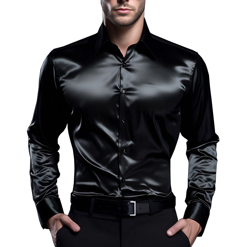 Mens Satin Silk Dress Shirt - Męskie satynowe luksusowe koszule sukienka moda