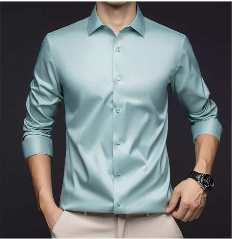Mens Satin Silk Dress Shirt - Męskie koszule z długim rękawem, idealne
