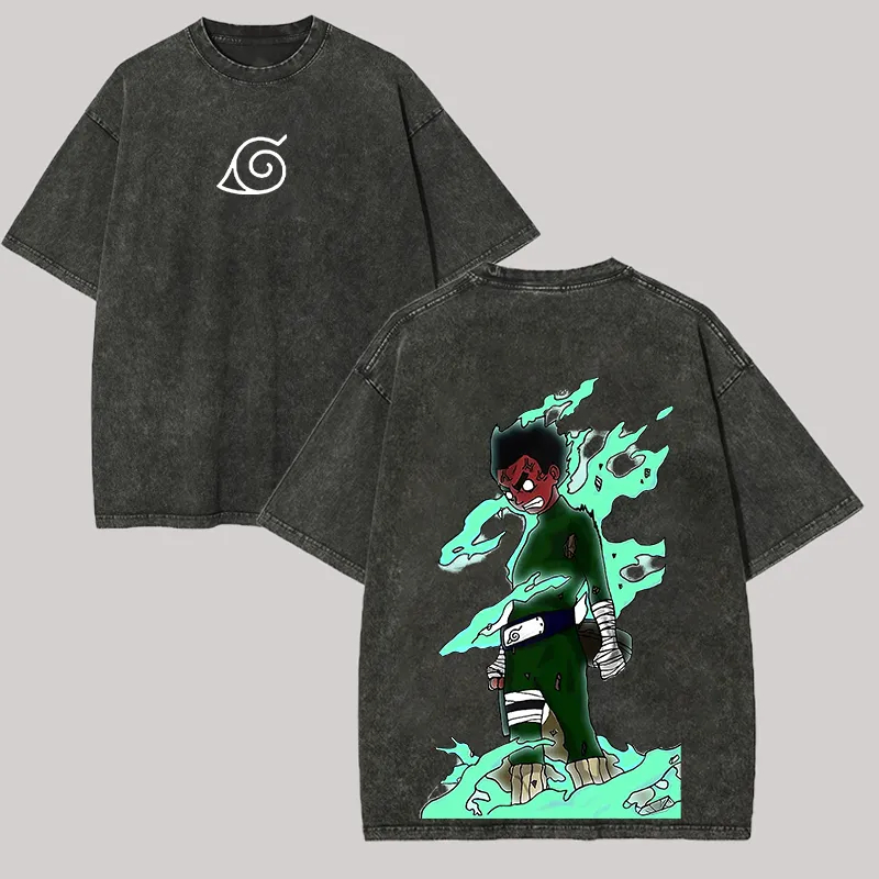 Acid Wash Vintage Graphic T Shirt - Koszulka Rock Lee Osiem Bram Naruto