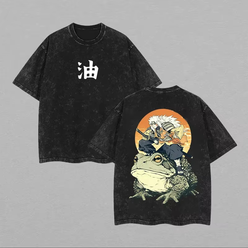 Acid Wash Vintage Graphic T Shirt - Koszulka Jiraiya 2026 Naruto Toad Sannin