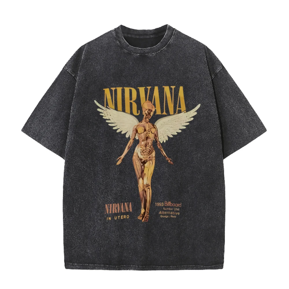 Acid Wash Vintage Graphic T Shirt - Retro T-shirt Oversize z Efektem Acid