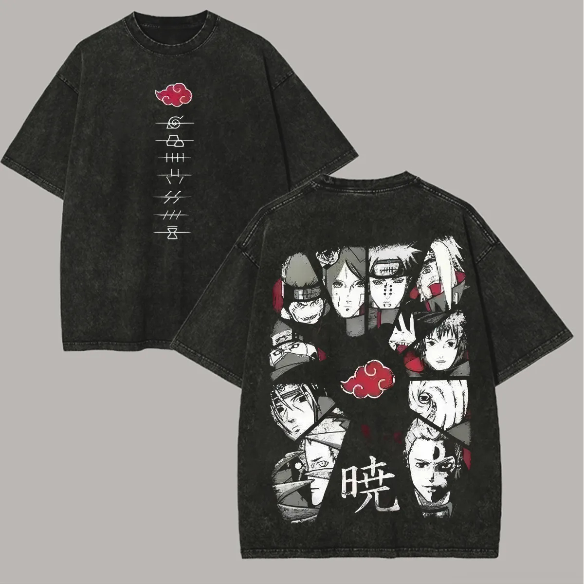 Acid Wash Vintage Graphic T Shirt - Koszulka Akatsuki Naruto dla mężczyzn, efekt
