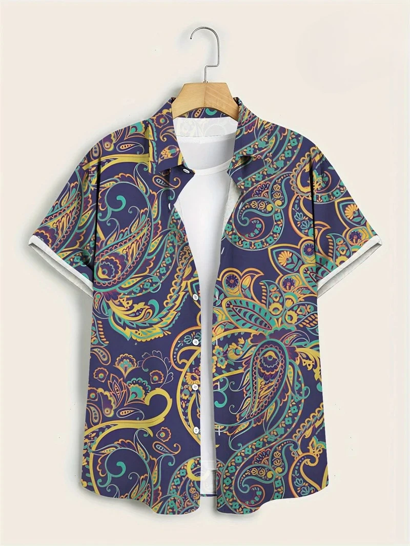 Vintage Hawaiian Floral Shirt - Fioletowa Koszula Hawajska z Kolorowym Wzorem