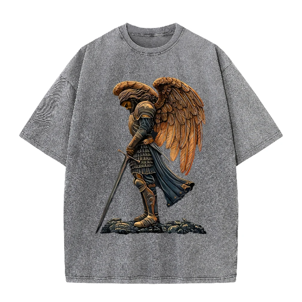 Acid Wash Vintage Graphic T Shirt - Koszulka 2026 Vintage z grafiką: Zbrojony