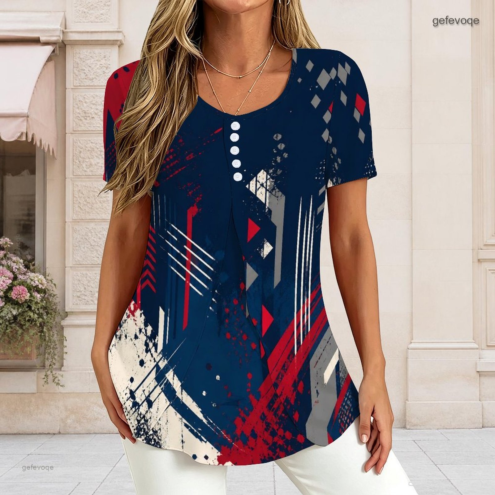 T-Shirts - Damska koszulka z dekoltem w kształcie