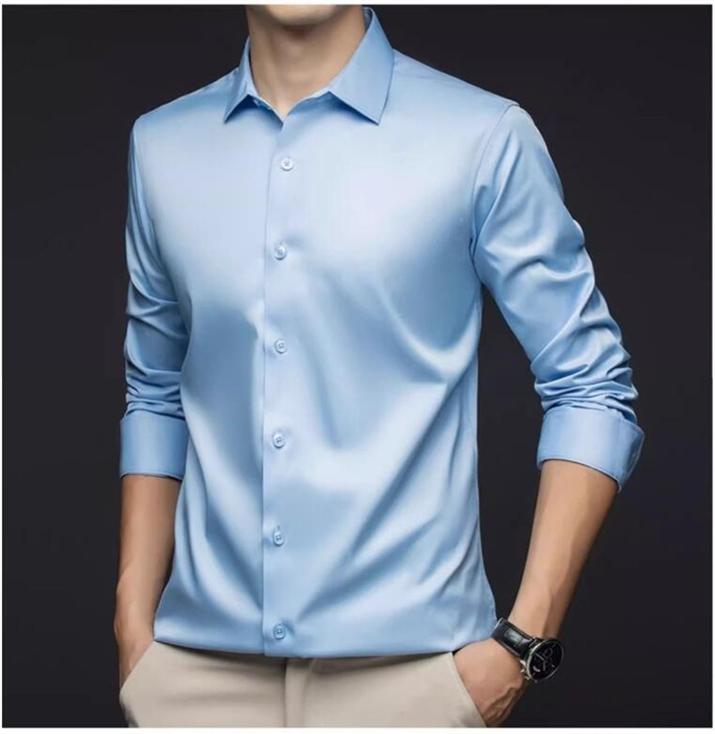 Męskie koszule z długim rękawe – Mens Satin Silk Dress Shirt recenzja i cena