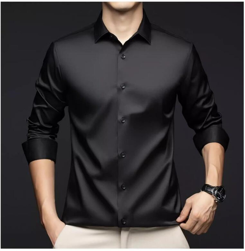 Męskie koszule z długim rękawe – Mens Satin Silk Dress Shirt recenzja i cena