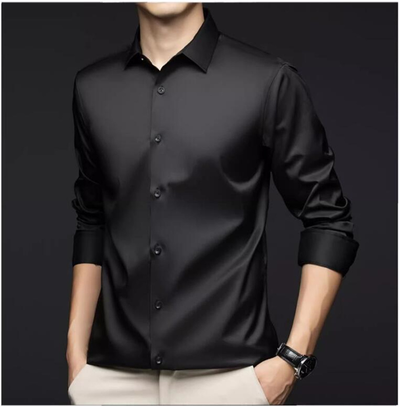 Męskie koszule z długim rękawe – Mens Satin Silk Dress Shirt recenzja i cena