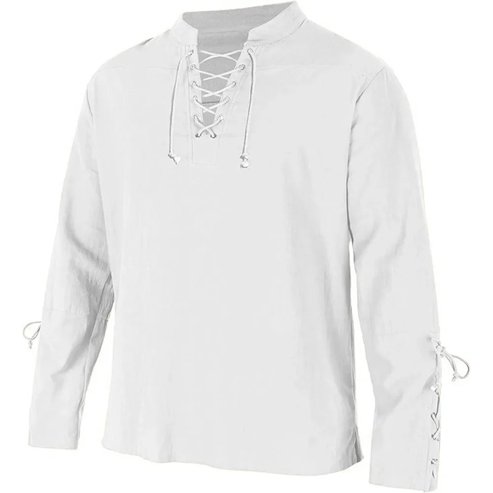 Męskie koszule z długim rękawe – Medieval Gothic Lace Up Pirate Shirt recenzja i cena