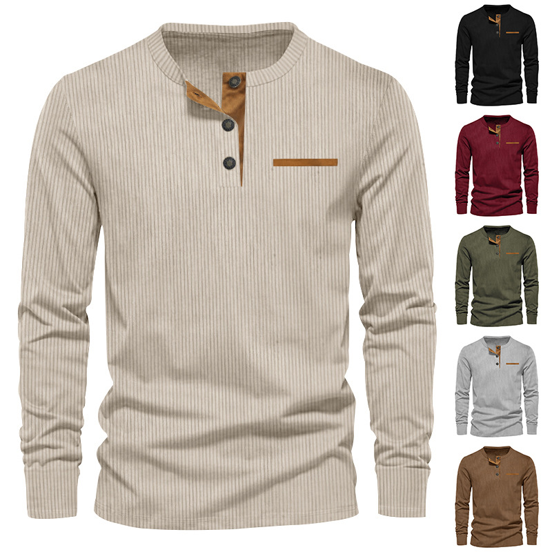 Nowa męska koszulka z długim r – Corduroy Button Up Shirt Men recenzja i cena
