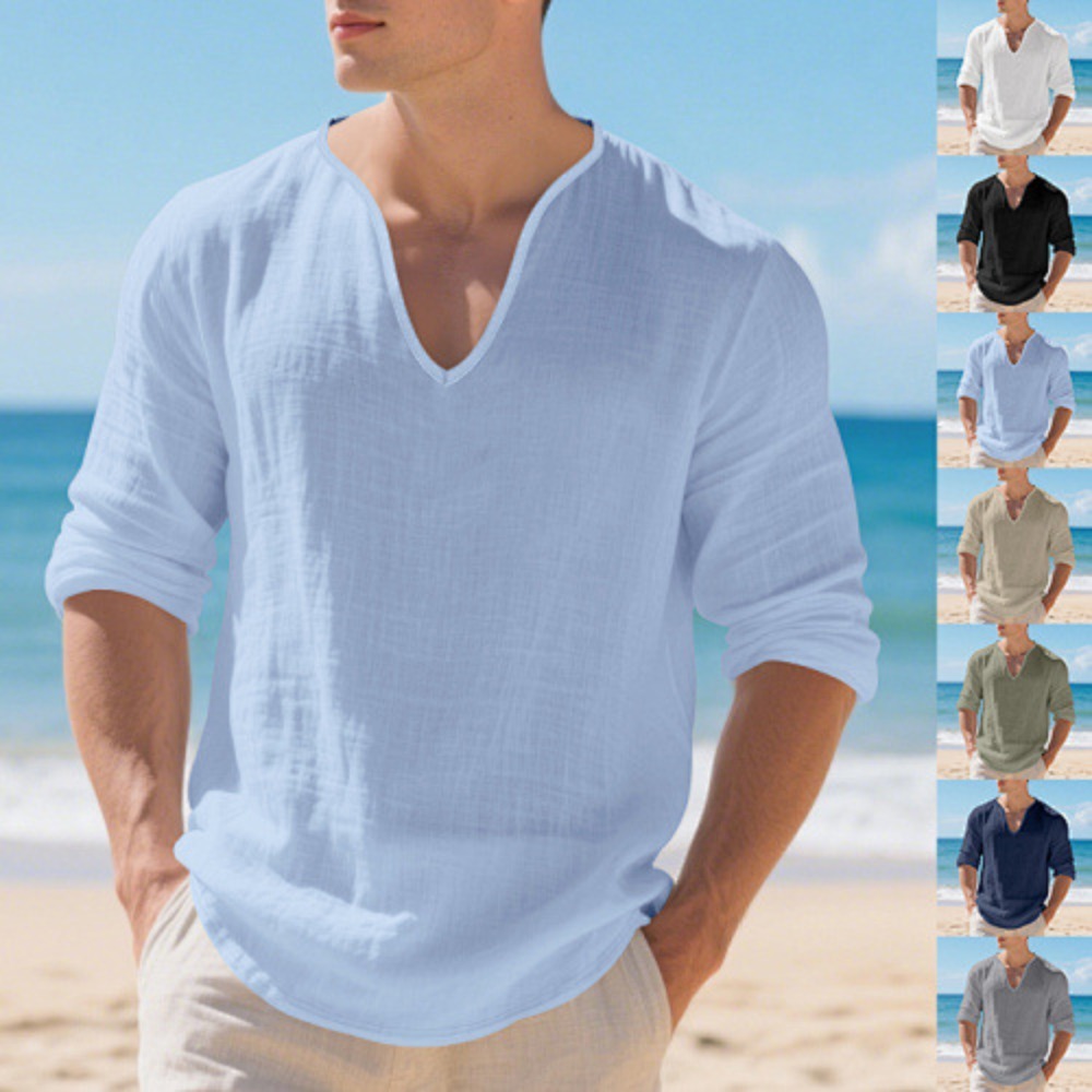 Nowa Amerykańska Męska Luźna K – Mens Linen Shirt Long Sleeve recenzja i cena