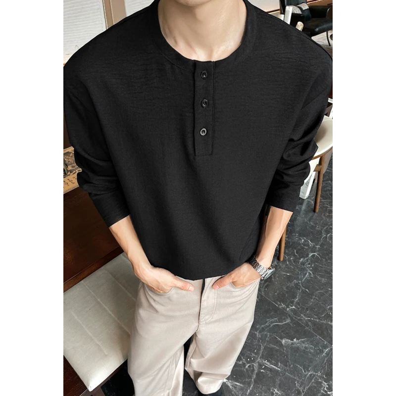 Męska koszula Henley z imitacj – Mens Linen Shirt Long Sleeve recenzja i cena