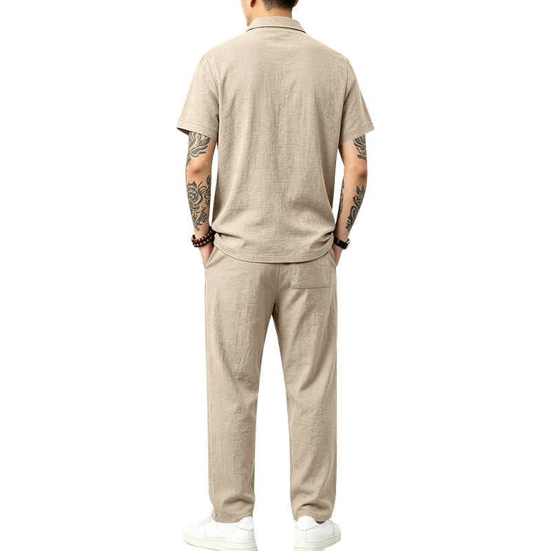 Męski dwuczęściowy zestaw polo – Mens Linen Shirt Long Sleeve recenzja i cena
