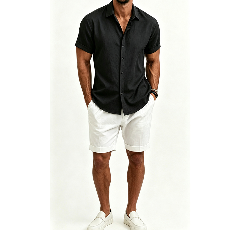 Męski zestaw koszulowy z baweł – Mens Linen Shirt Long Sleeve recenzja i cena
