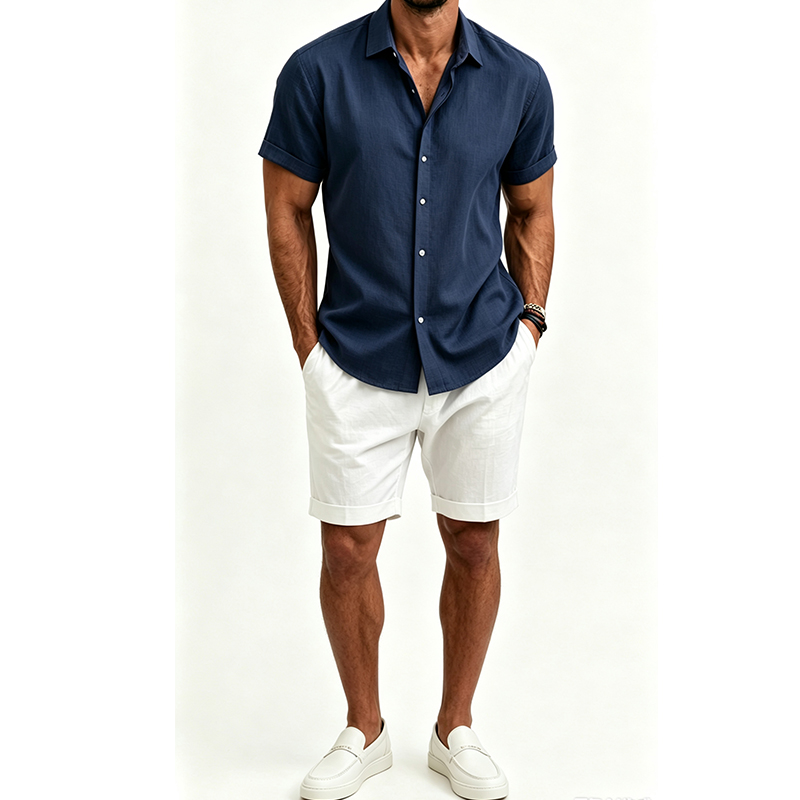 Męski zestaw koszulowy z baweł – Mens Linen Shirt Long Sleeve recenzja i cena