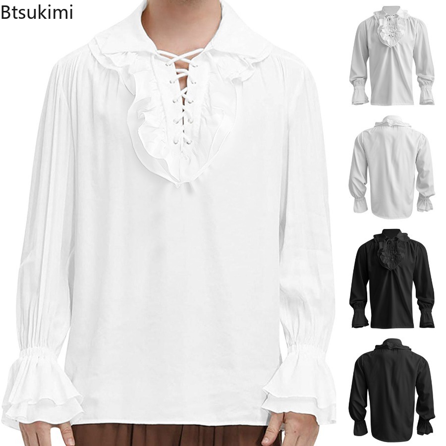Męska średniowieczna renesanso – Medieval Gothic Lace Up Pirate Shirt recenzja i cena